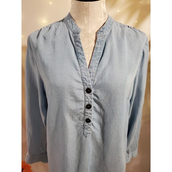 Soft Surroundings Adelaide Chambray Tunic Top Size 1X Light Blue Tencel Lyocell - Picture 5 of 11